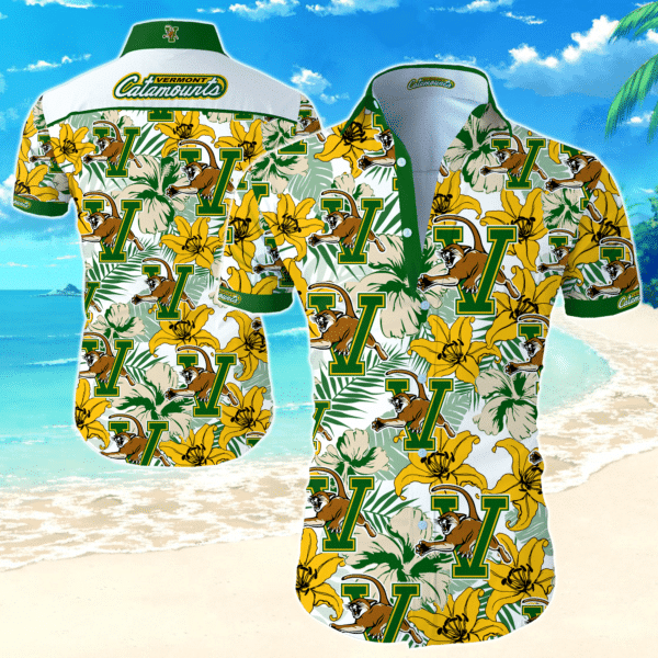 Ncaa Vermont Catamounts Hawaiian Graphic Print Short Sleeve Hawaiian Shirt  size S - 5XL
