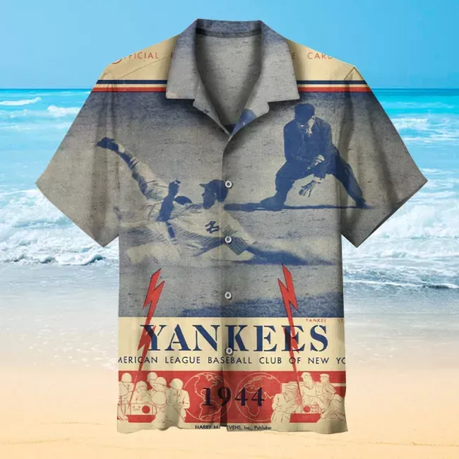 New York Yankees American League Baseball Clubs Of New York MLB 1944 Hawaiian Graphic Print Short Sleeve Hawaiian Shirt  size S - 5XL
