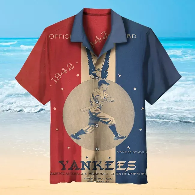Babe Ruth New York Yankees MLB 1942 Hawaiian Graphic Print Short Sleeve Hawaiian Shirt  size S - 5XL
