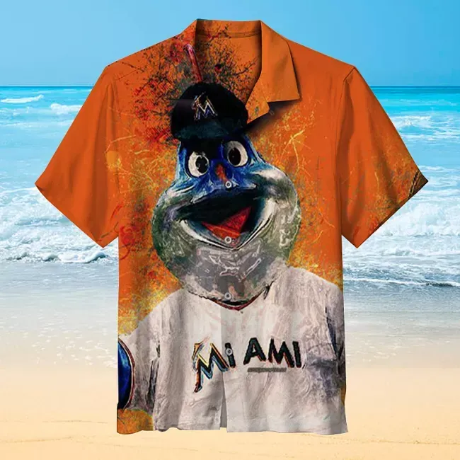 Miami Marlins MLB Hawaiian Graphic Print Short Sleeve Hawaiian Shirt  size S - 5XL