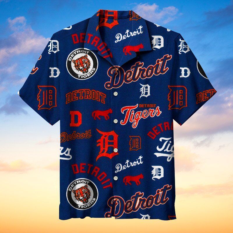 MLB Detroit Tigers Baseball Team Hawaiian Graphic Print Short Sleeve Hawaiian Shirt  size S - 5XL