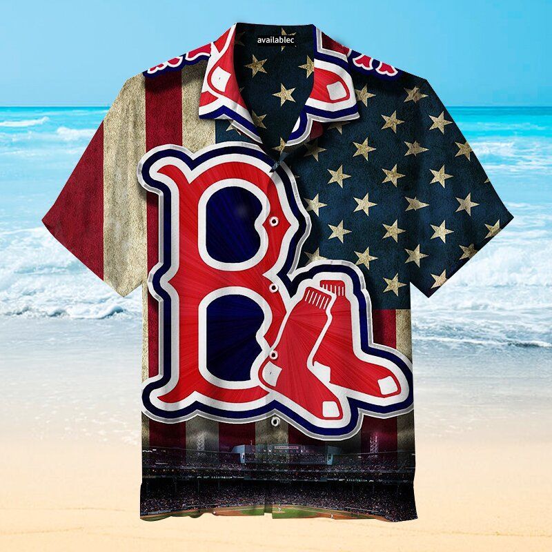 American Flag Boston Red Sox Mlb Hawaiian Graphic Print Short Sleeve Hawaiian Shirt  size S - 5XL