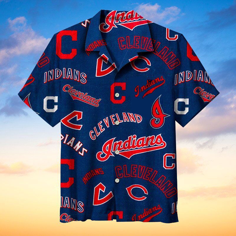 MLB Cleveland Indians Hawaiian Graphic Print Short Sleeve Hawaiian Shirt  size S - 5XL