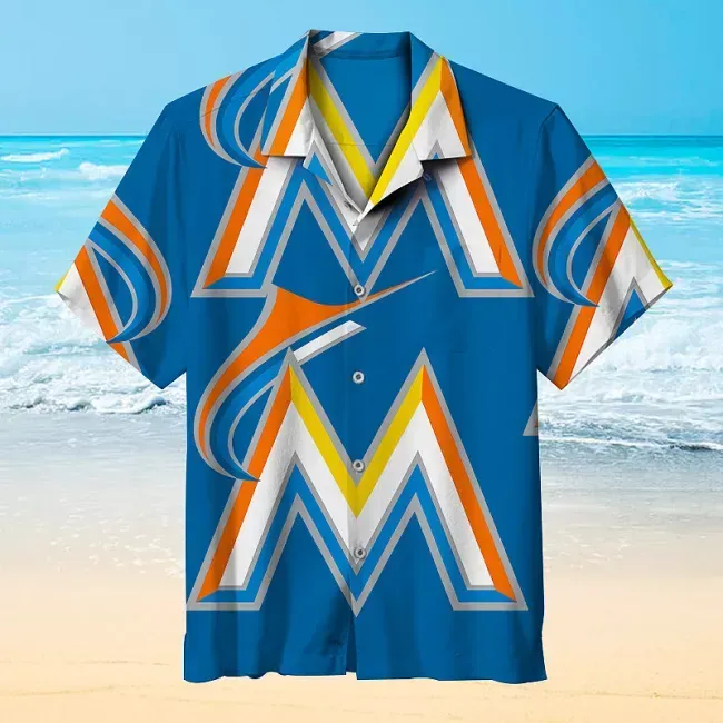 Miami Marlins MLB Hawaiian Graphic Print Short Sleeve Hawaiian Shirt  size S - 5XL