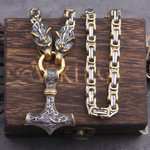 Viking Necklace Wolf head norse viking amulet thor hammer pendant necklace viking king chain