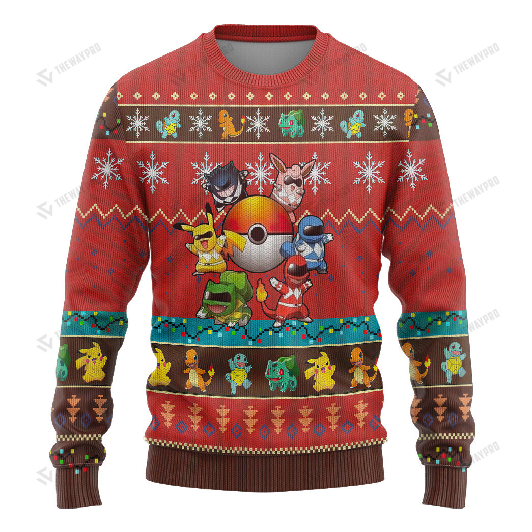 Pokemon Mighty Morphin Go Go Poke Ranger Christmas Sweater