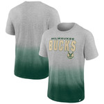 Men's Fanatics Branded Heathered Gray/Hunter Green Milwaukee Bucks Board Crasher Dip-Dye T-Shirt