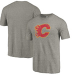 Men's Ash Calgary Flames Throwback Logo 1980-1981 Tri-Blend T-Shirt