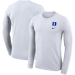 Men's Nike White Duke Blue Devils Logo Stack Legend Performance Long Sleeve T-Shirt