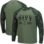 Men's Colosseum Olive/Camo Navy Midshipmen OHT Military Appreciation Raglan Long Sleeve T-Shirt