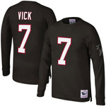 Men's Mitchell & Ness Michael Vick Black Atlanta Falcons Throwback Retired Player Name & Number Long Sleeve Top