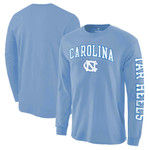 Men's Fanatics Branded Light Blue North Carolina Tar Heels Distressed Arch Over Logo Long Sleeve Hit T-Shirt