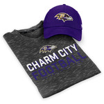 Men's Fanatics Branded Purple/Heathered Black Baltimore Ravens Team T-Shirt and Adjustable Hat Combo Set