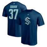 Men's Fanatics Branded Yanni Gourde Deep Sea Blue Seattle Kraken Authentic Stack Name & Number T-Shirt