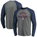 Men's Fanatics Branded Gray/Navy Boston Red Sox True Classics Outfield Arc Tri-Blend Raglan Long Sleeve T-Shirt
