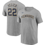 Men's Nike Christian Yelich Gray Milwaukee Brewers Name & Number T-Shirt