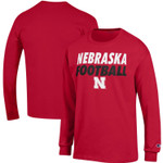 Men's Champion Scarlet Nebraska Huskers Game Ready Football Long Sleeve T-Shirt