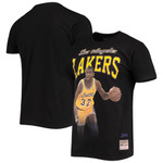 Men's Mitchell & Ness Magic Johnson Black Los Angeles Lakers Hardwood Classics Courtside Player T-Shirt