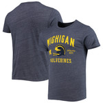 Men's League Collegiate Wear Heathered Navy Michigan Wolverines Football Locker Victory Falls Tri-Blend T-Shirt