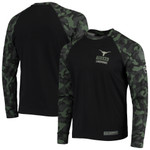Men's Colosseum Black Texas Longhorns OHT Military Appreciation Camo Raglan Long Sleeve T-Shirt