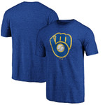 Men's Fanatics Branded Heathered Royal Milwaukee Brewers Weathered Official Logo Tri-Blend T-Shirt