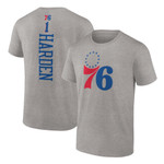 Men's Fanatics Branded James Harden Heathered Gray Philadelphia 76ers Playmaker Name & Number T-Shirt