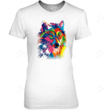 Abstract Colorful Portrait Wolf's Face Women Tank Top V-Neck T-Shirt