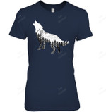 Howling Wolf Hoodie Silhouette With Mountains Art Women Tank Top V-Neck T-Shirt