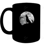 Romantic Full Moon Funky Howling Alpha Wolf Silhouette Mug