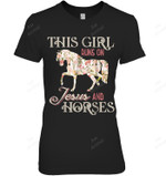 This Girl Runs On Jesus And Horses Women Tank Top V-Neck T-Shirt
