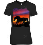 Beautiful Arabian Horse Sunset Silhouette Women Tank Top V-Neck T-Shirt