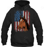 Horse American Flag Patriotic Horseback Sweatshirt Hoodie Long Sleeve