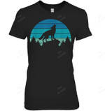 Blue Retro Wolf Forest Print Wild Animal Wilderness Wolves Women Tank Top V-Neck T-Shirt