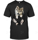 Wolf White Pup In Pocket Men Tank Top V-Neck T-Shirt