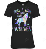 Just A Girl Who Loves Wolves Cute Wolf Lover Teen Girls Women Tank Top V-Neck T-Shirt