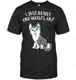I Just Really Like Wolves Ok Cute Wolf Men Tank Top V-Neck T-Shirt