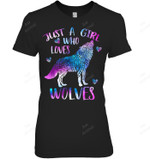 Just A Girl Who Loves Wolves Lover Watercolor Wolf Ornament Women Tank Top V-Neck T-Shirt