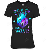 Just A Girl Who Loves Wolves Themed Galaxy Space Wolf Lover Women Tank Top V-Neck T-Shirt