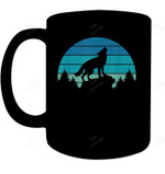Blue Retro Wolf Forest Print Wild Animal Wilderness Wolves Mug