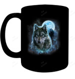 Grey Wolf Icy Moon Forest Galaxy Mug