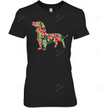 Dachshund Flower Funny Dog Silhouette Floral Women Tank Top V-Neck T-Shirt