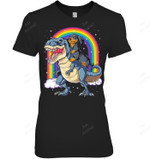 Dachshund Riding Dinosaur T Rex S Boys Kids Rainbow Women Tank Top V-Neck T-Shirt