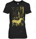 Camo Flag Dachshund Weiner Dog Patriotic Women Tank Top V-Neck T-Shirt