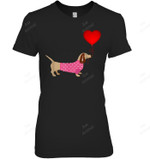 Valentines Weiner Daschund Doxie In Dog Dress Women Tank Top V-Neck T-Shirt