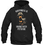 Happiness Is Hiking With My Doxie Funny Dachshund Hiking Camping Sweatshirt Hoodie Long Sleeve