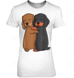 Dachshund Lover Weiner Dog 2 Dachshund Hugging Women Tank Top V-Neck T-Shirt