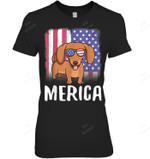 Merica Dachshund Dog Usa American Flag 4th Of July Patriotic Women Tank Top V-Neck T-Shirt