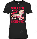 Just A Girl Who Loves Dachshunds Dog Flower Floral Women Tank Top V-Neck T-Shirt