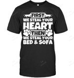 First We Steal Your Heart Then We Steal Your Bed And Sofa Dachshund Doxie Wiener Dog Men Tank Top V-Neck T-Shirt