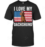 I Love My Dachshund Dad Mom American Flag Weiner Dog Doxie Men Tank Top V-Neck T-Shirt